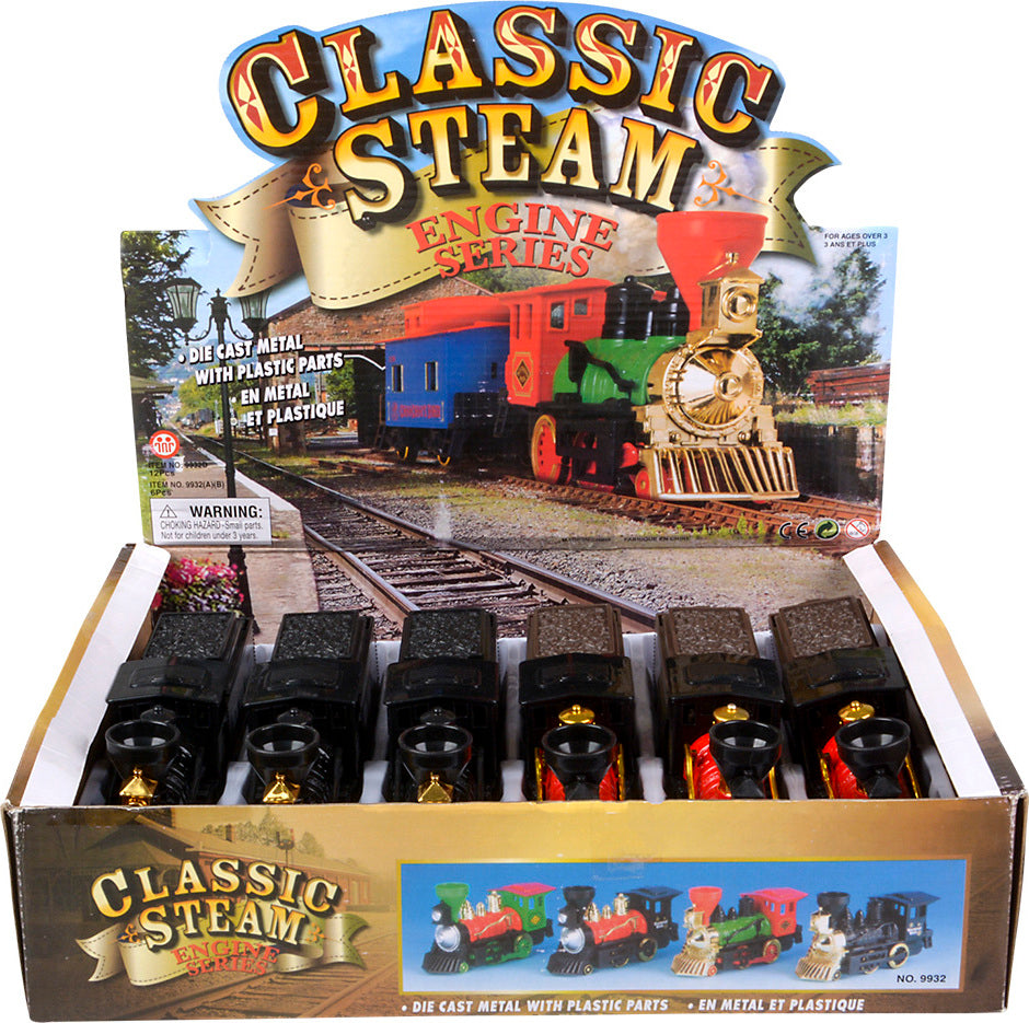 10" Steam Engine Locomotive Die-cast Pull Back 6pc/ Disp